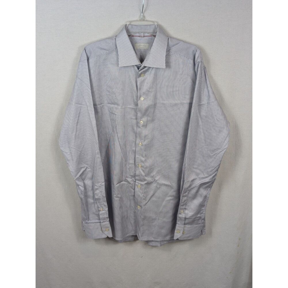 Eton Contemporary Checkered Button Up Shirt Blue Men's Size 44 - 17 1/2